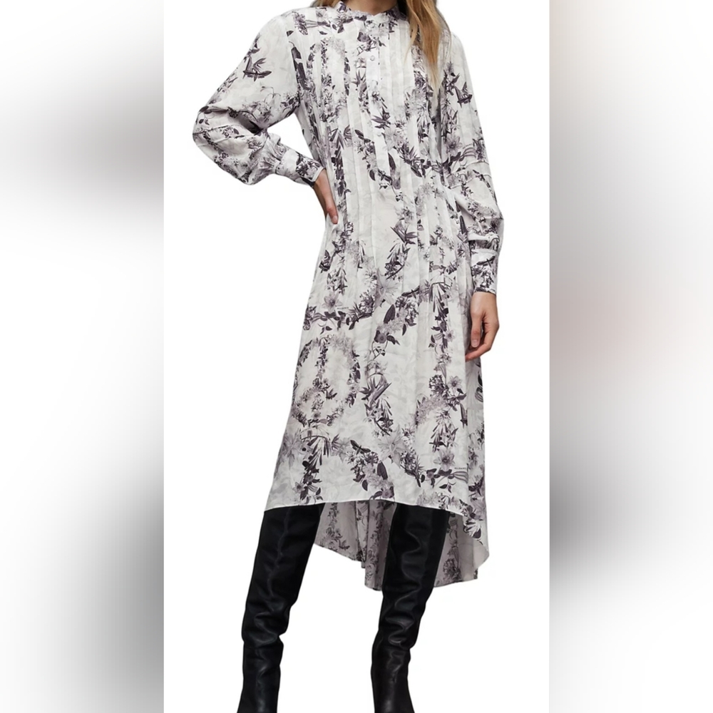 All Saint, Eila Audrey Floral  Dress, Mono White, Pockets In The Side, Size 4.